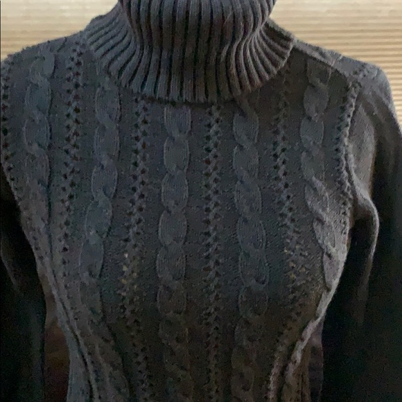 CALVIN KLEIN Navy Blue Cable Knit Turtleneck top - Picture 2 of 5